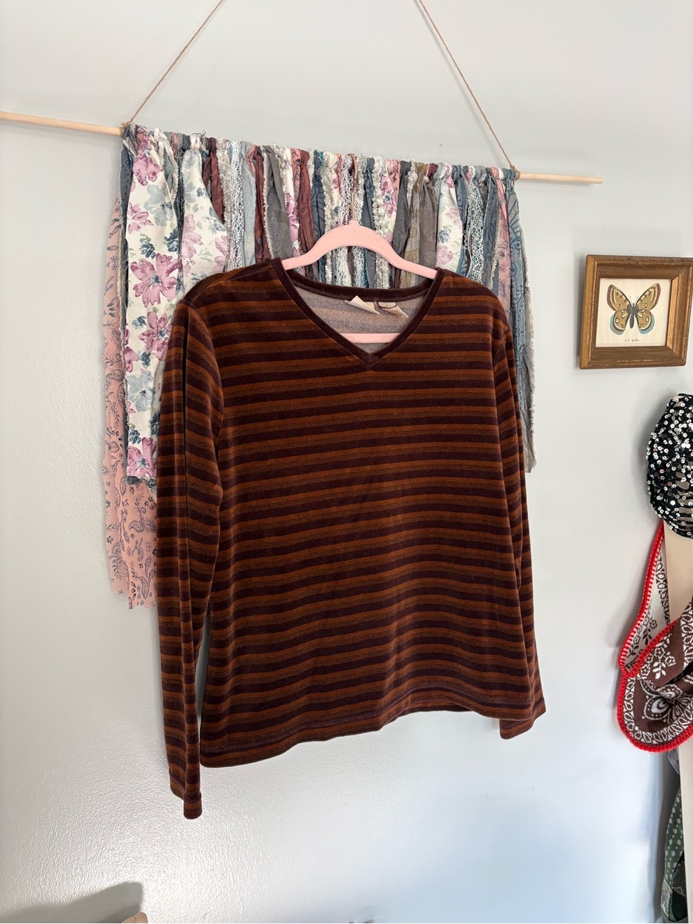 Crossroads Velvet brown striped long sleeve top